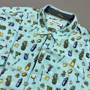 Tommy Bahama Camp Shirt Cocktail Mixer Drink Pineapple Coastal Blue Mens XXL